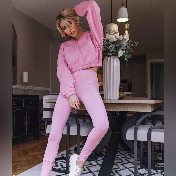 Alo Yoga Stadium Quarter-Zip Hooded Sweatshirt in Parisian Pink - Picture 3 of 12